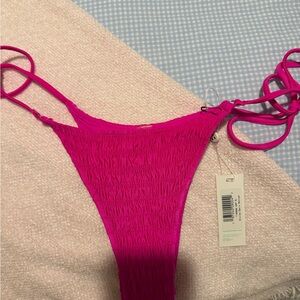 Frankie's Bikinis Bright Pink Smocked Tie-Side Bikini Bottom